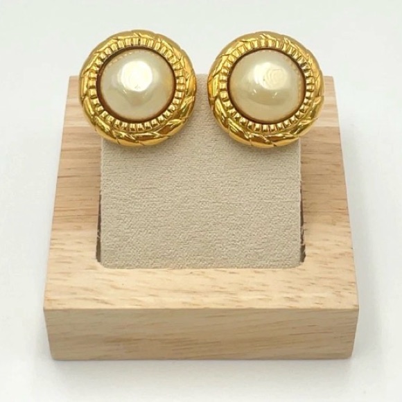 Chanel Gold-Plated Vintage Faux Pearl Clip-On Earrings
